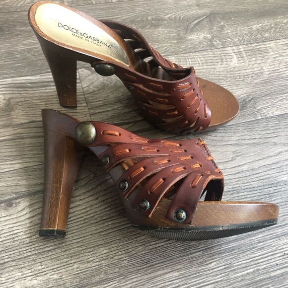 Dolce & Gabbana Vintage Wood Leather Platform sandal - Picture 11 of 14
